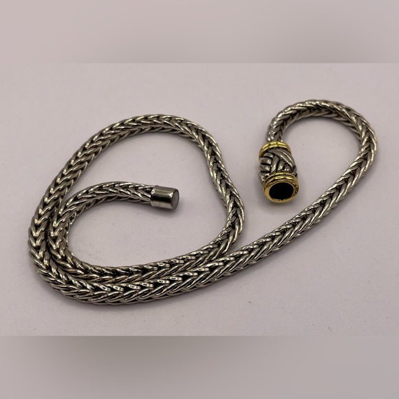 Outstanding Stunning Silver and Gold Tone Braided Heavy Weight Chain Necklace - Picture 8 of 9